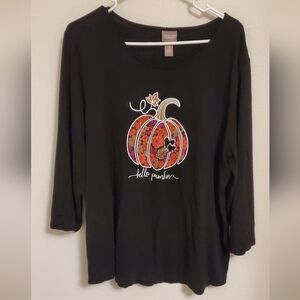 Chico's Hello Pumpkin Embelished 3/4 Sleeve Top